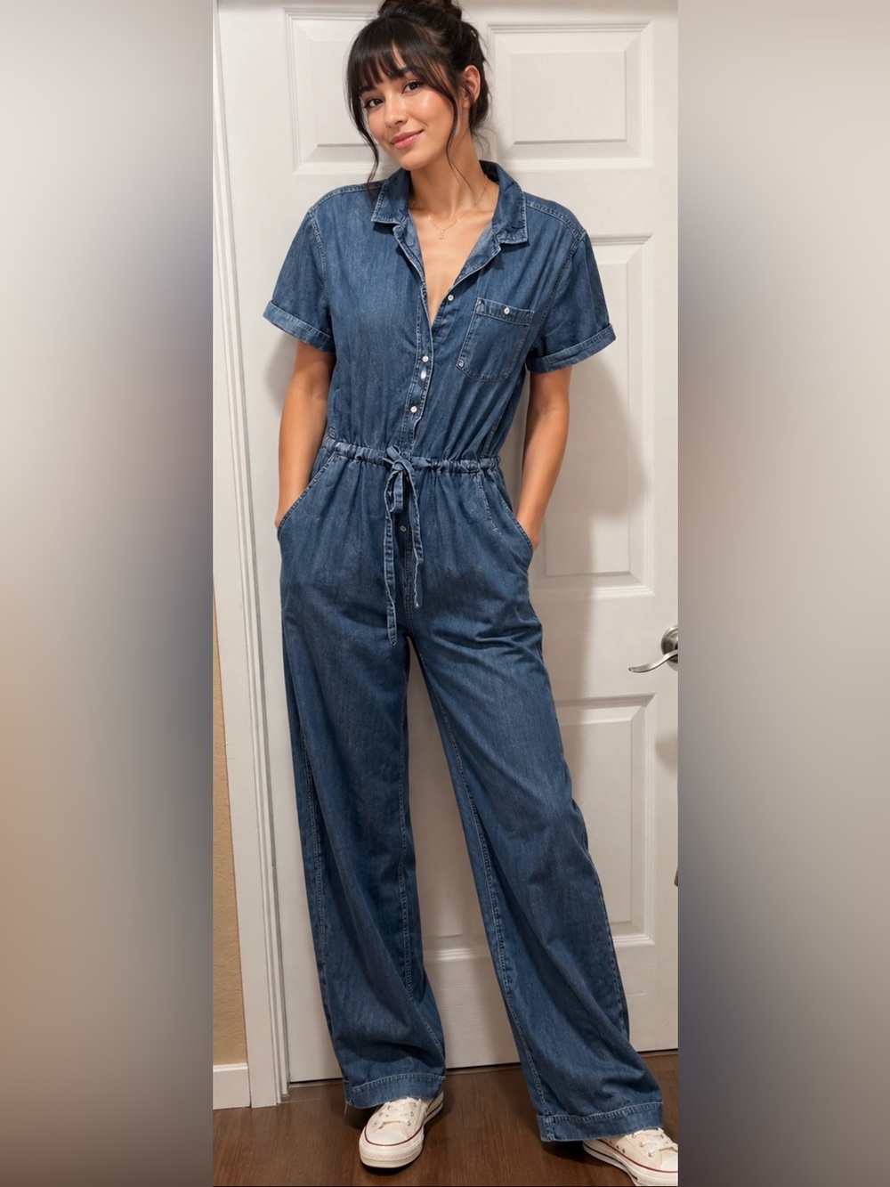 GAP Washed Blue Denim Utility Jumpsuit